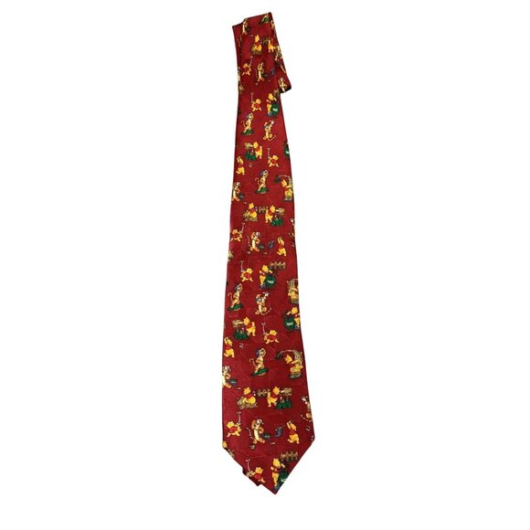 Pooh 100 Acre Collection Red Tie With Winnie The Pooh & Friends Playing Design - Picture 2 of 4